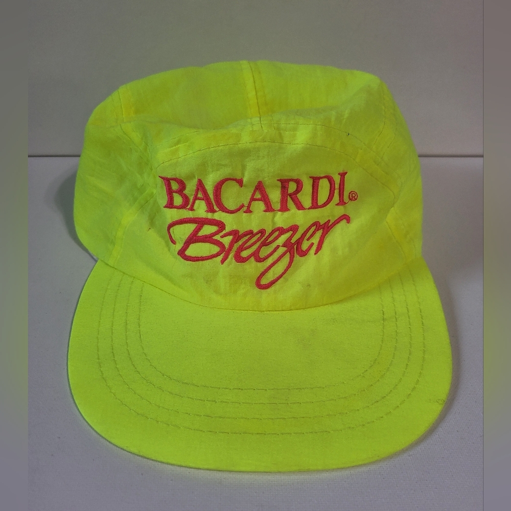 Vintage 90s Bacardi Breezer Neon Yellow Nylon Advertising Hat